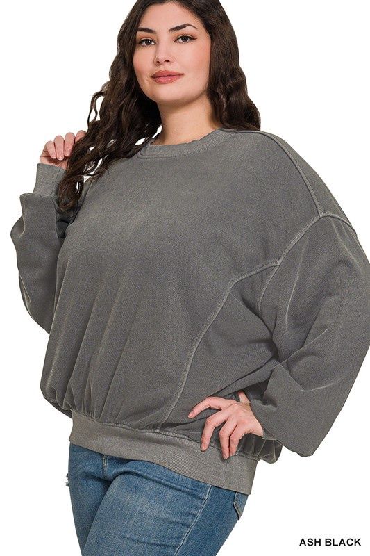 Soft Fleece Pigment Dye Pullover, Color: Ash Black, Size: 1X/2X
