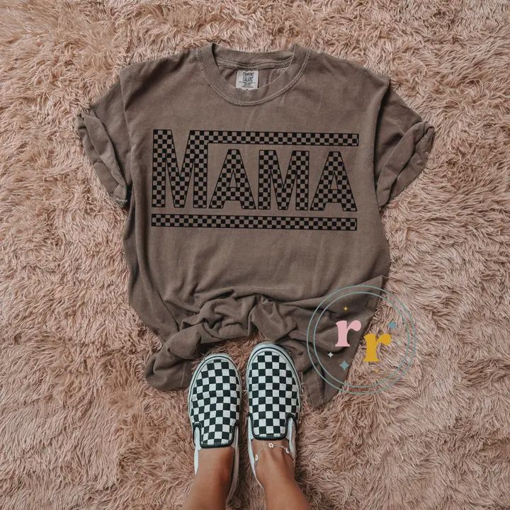 Checkered Espresso Mama Graphic Tshirt