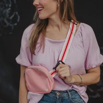 Light Pink Solid Mother&#39;s Day Belt Bag with Striped Strap