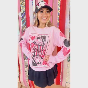 Queen of Hearts Valentine Graphic Long Sleeve T-Shirt, Size: Small