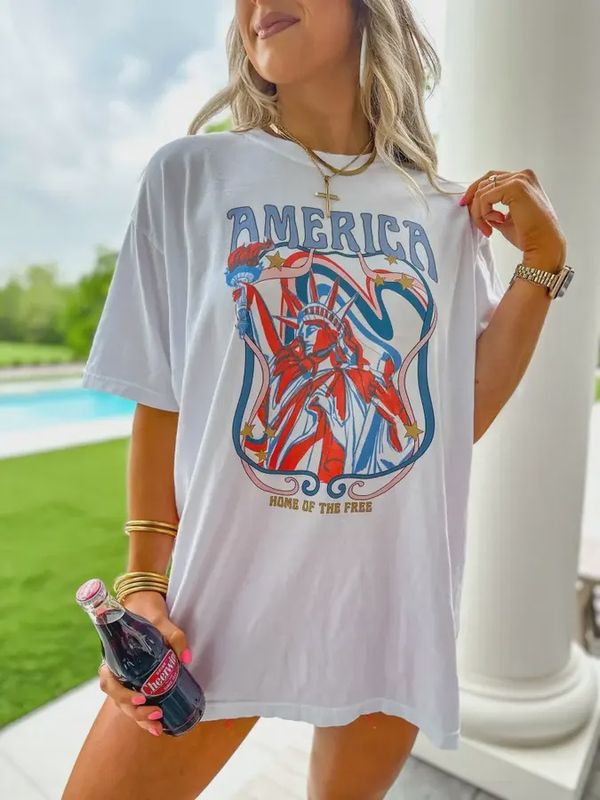 America Liberty Home of the Free White Graphic Tee
