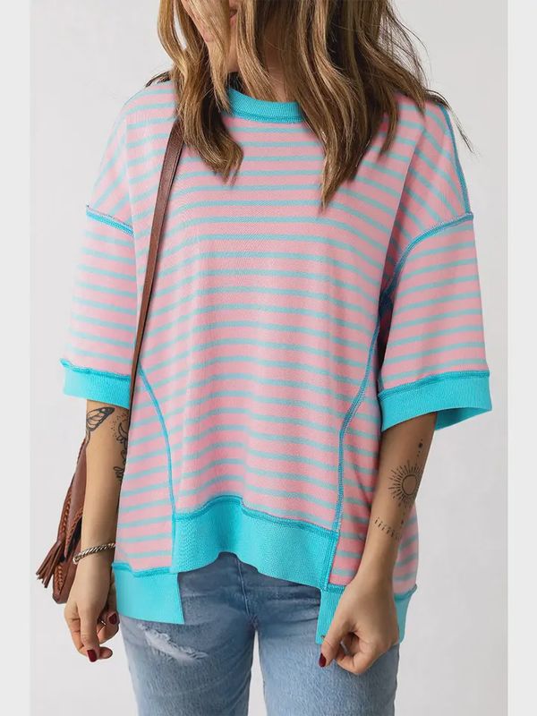 Stripe Contrast Trim Oversized T-Shirt