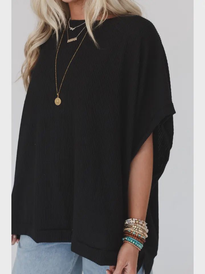 Moon Glow Texture Knit Top, Color: Black, Size: Small