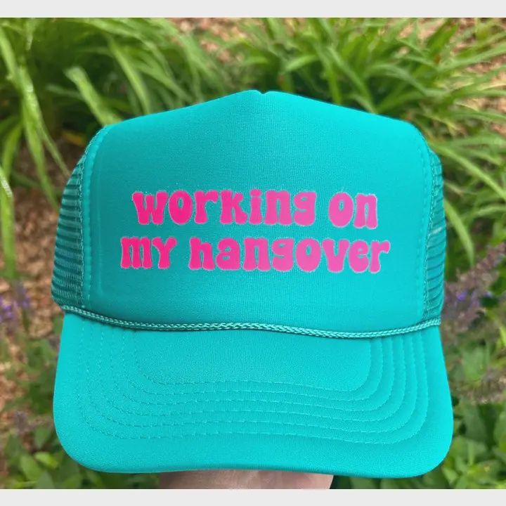 Working On My Hangover Dtf Printed Jade Trucker Hat