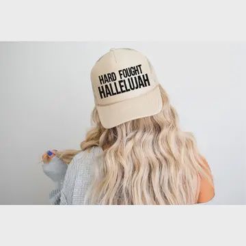Hard Fought Hallelujah Printed Tan Trucker Hat