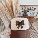 Brown Checkered Bow Dtf Printed Brown &amp; Tan Trucker Hat