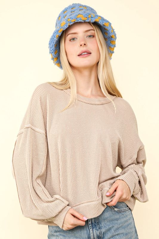 Two Tone Otto Ribbed Oversized Soft Comfy Knit Top