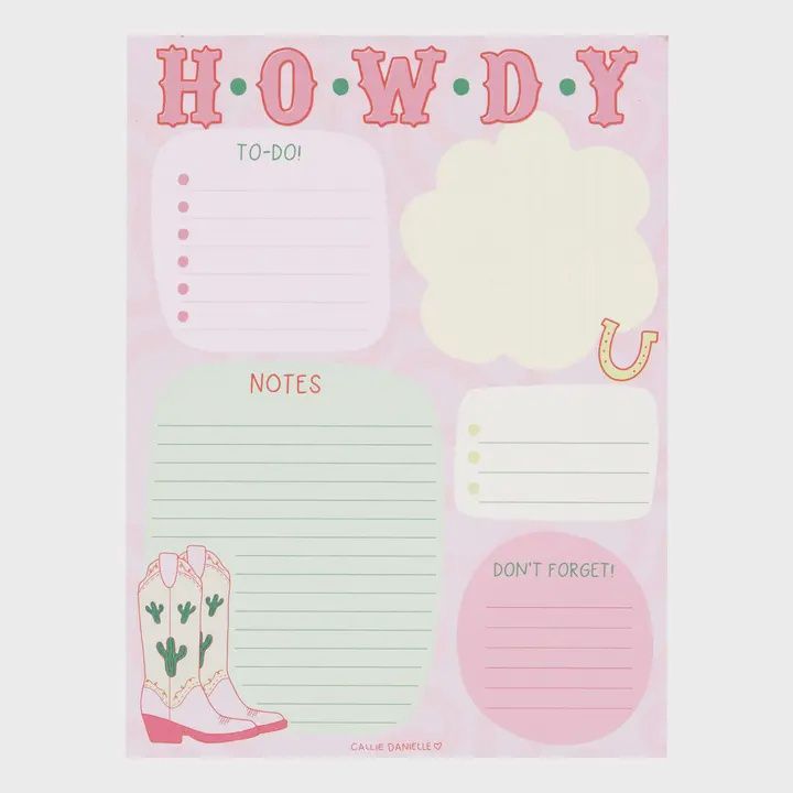 Howdy Cowgirl Boots Western Daily Notepad