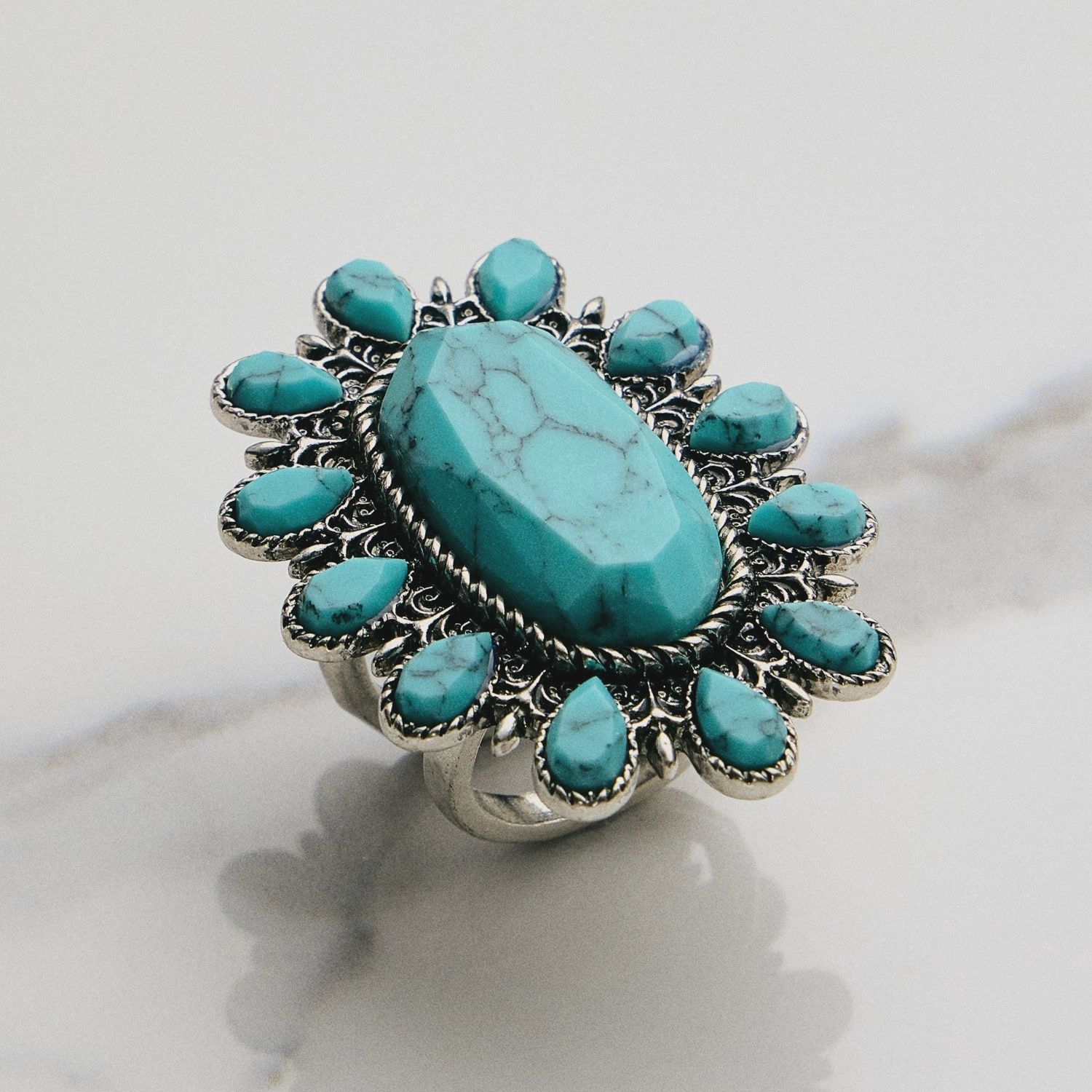 Floral Turquoise Statement Ring