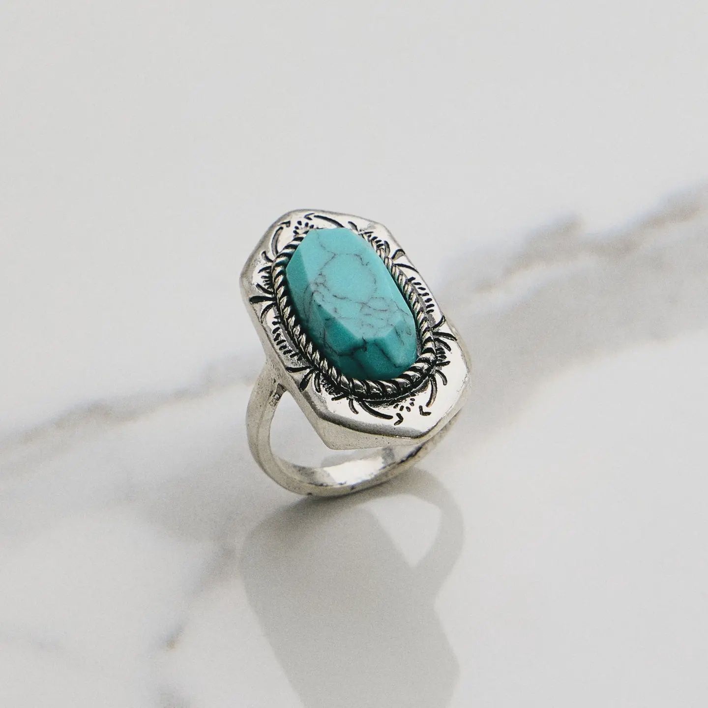 Etched Turquoise Western Ring