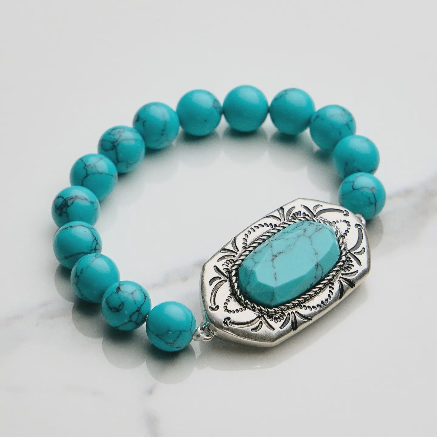 Turquoise Beaded Bracelet with Center Stone