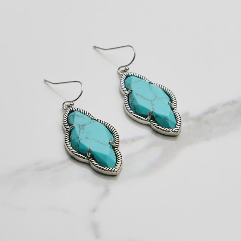 Turquoise Dangle Earrings in Silver Tone