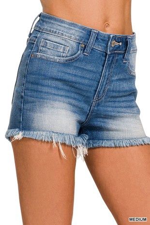 Mid Rise Raw Frayed Hem Denim Shorts DOP-1589Y
