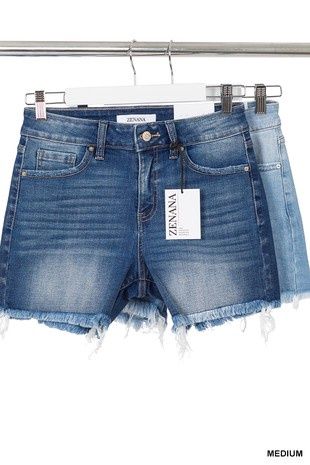 Mid Rise Raw Frayed Hem Denim Shorts DOP-1588Y