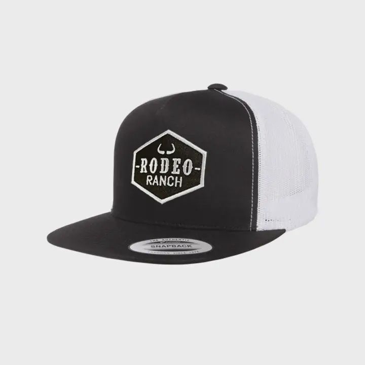 Rodeo Ranch Classic Logo 5 Panel Flat Brim Hat - Black and White