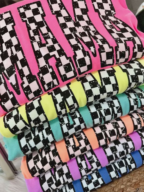 Mama Checkered Varsity Curved Tee