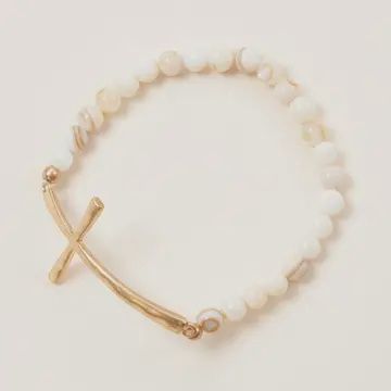 Cross Charm Stone Beaded Stretch Bracelet