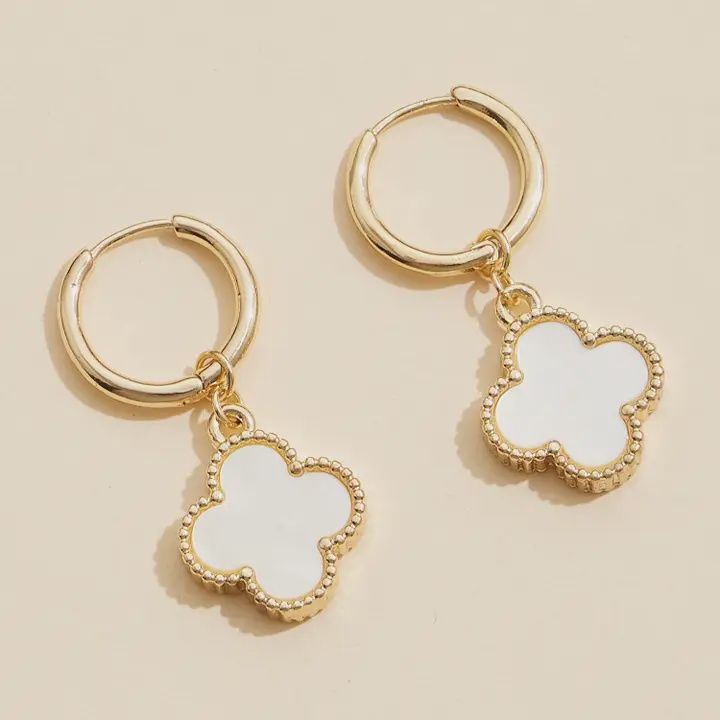 Flower Shape Shell Charm Hoop Earrings