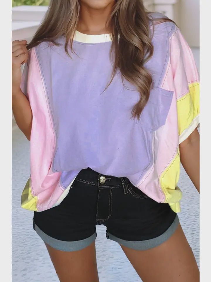 Ldc Color Block Patchwork Half Sleeve Oversized T Shirt, Size: Small