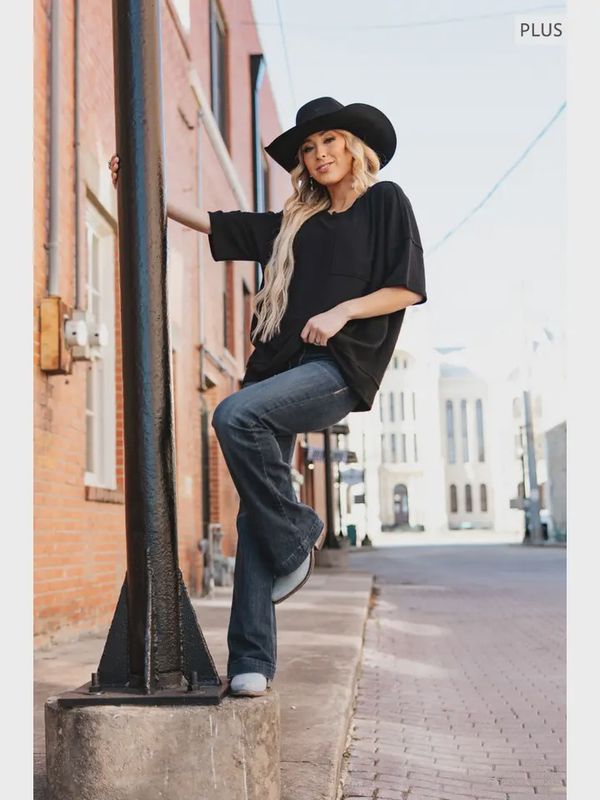 Plus Size Half Sleeve Relaxed Pocket Blouse