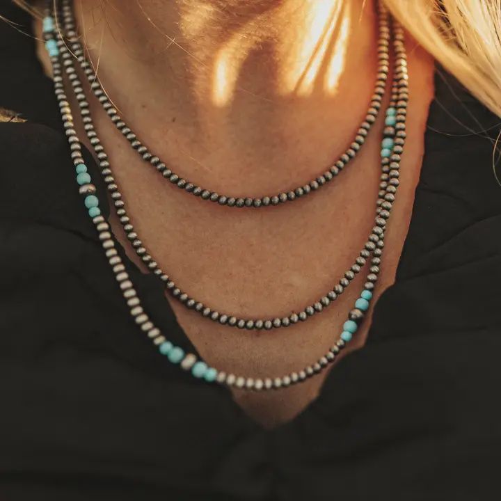 Faux Silver Pearl and Turquoise Layered Necklace