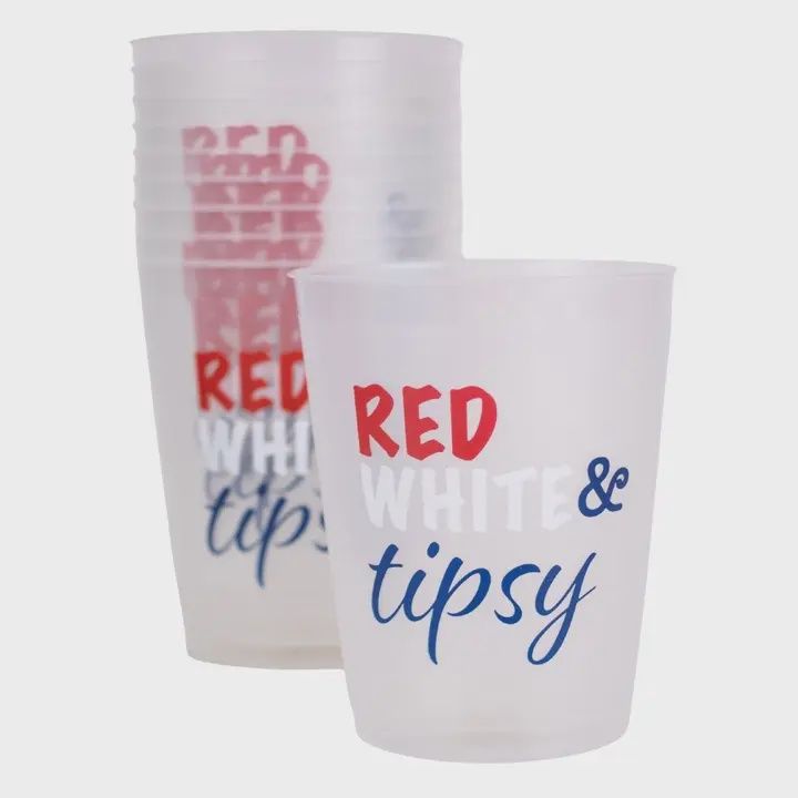 Red White &amp; Tipsy Party Cups Frosted/Red/White/Blue 16oz.