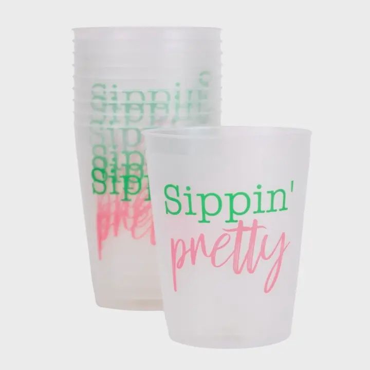 Sippin Pretty Party Cups Frosted/Pink/Green 16oz.