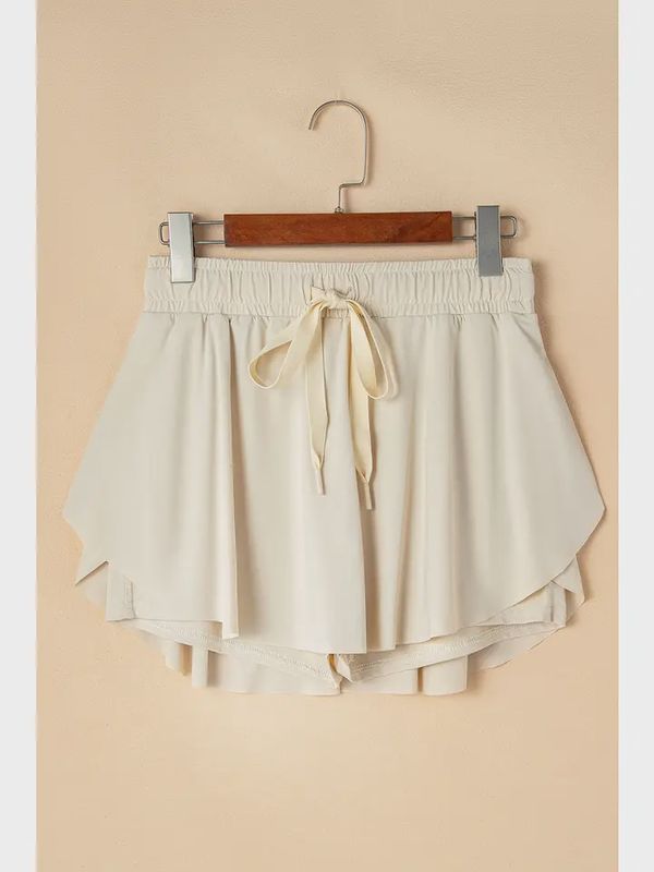 Solid Drawstring High Waist Skort