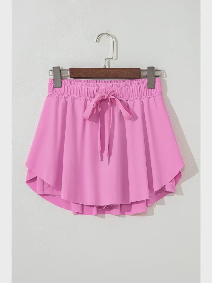 Solid Drawstring High Waist Skort, Size: Small, Color: Pink