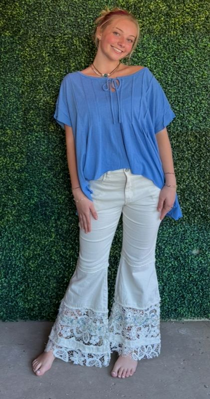 Lace See Through Patch Flared Jeans