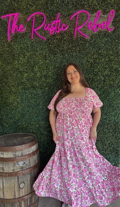 Ldc Plus Size Floral Print Smocked Puff Sleeve Dress