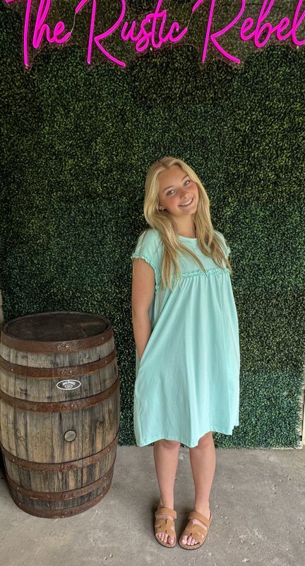 Ldc Frilled Trim Crew Neck Loose Fit Mini Dress