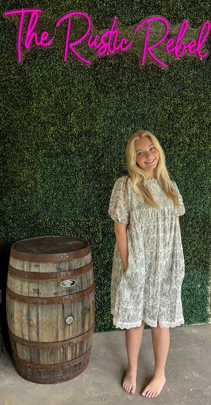Printed Cotton Voile Crochet Lace Hem Woven Dress