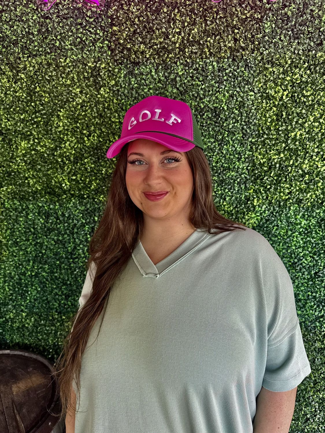 Golf Trucker Hat, Color: Bubblegum/Green Rope