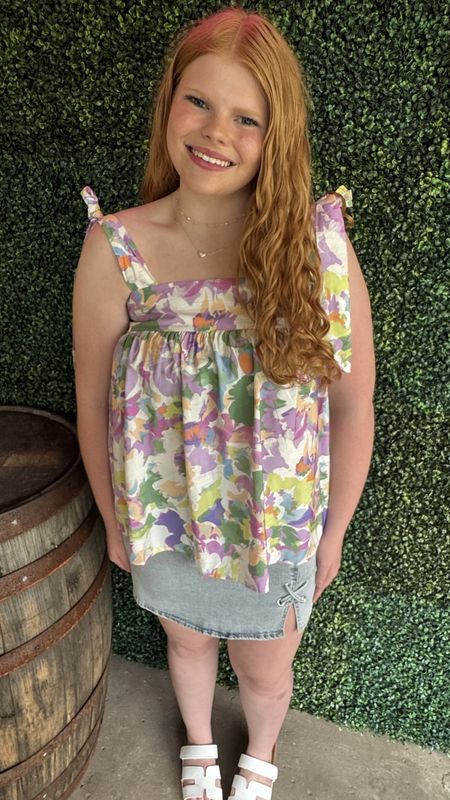 Multi Floral Printed Tied Shoulder Swing Top