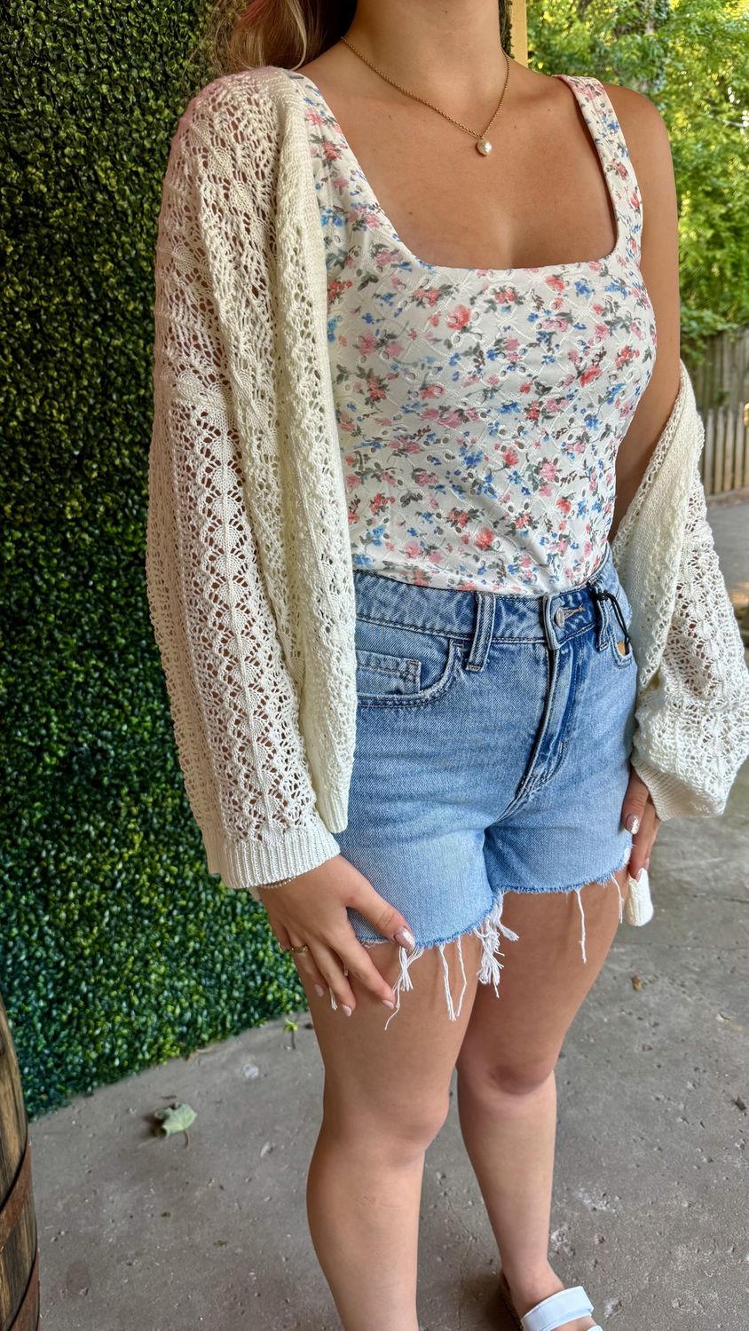 Hollowed Knit 3/4 Sleeve Cardigan, Size: Small