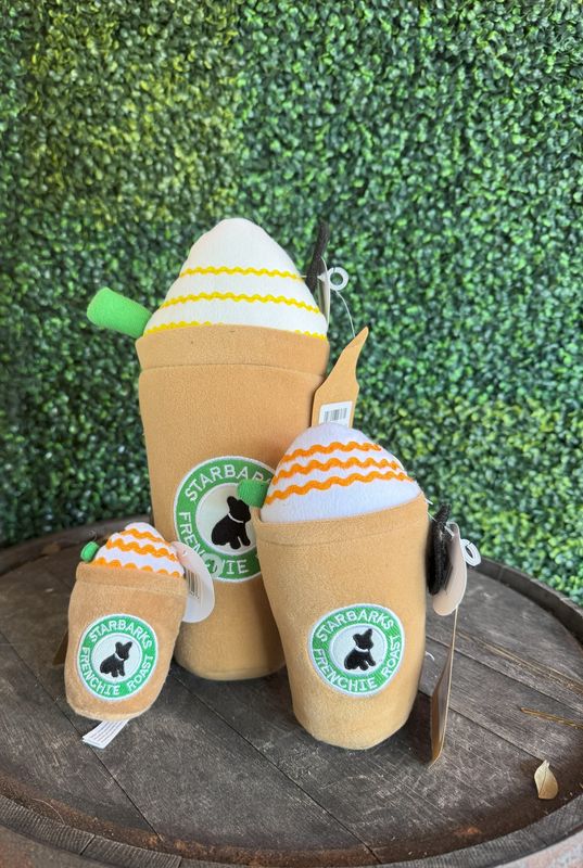 Starbucks Frenchie Roast W/ straw Squeaker Dog Toy