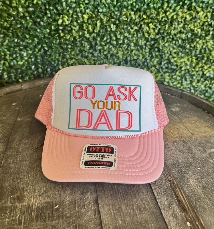 Ask Your Dad Light Pink &amp; White Trucker Hat/Light Pink Ink
