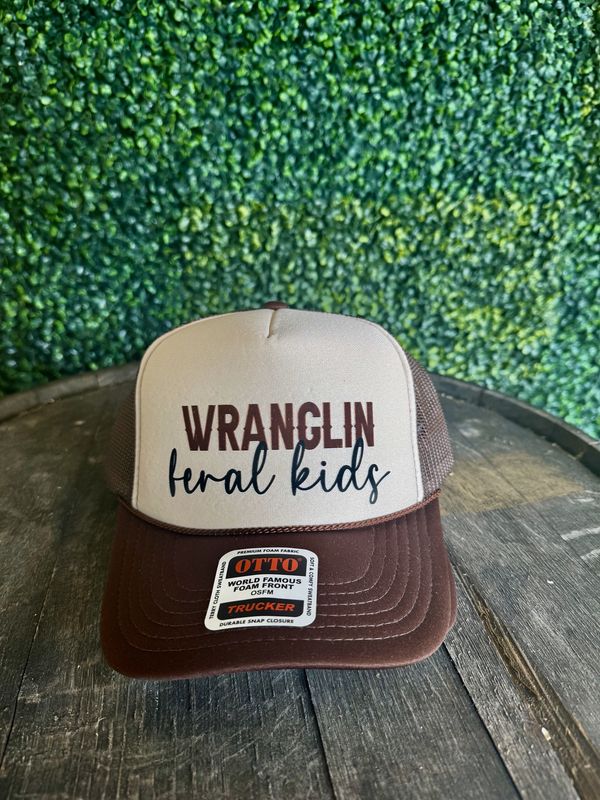 Wranglin Feral Kids Brown/Tan Trucker Hat/Brown &amp; Black Ink