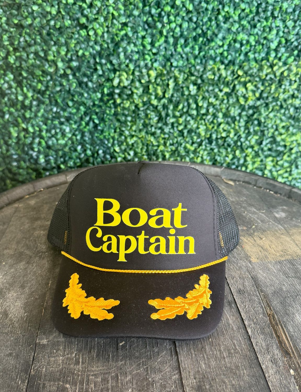Boat Captain Printed Black Trucker Hat