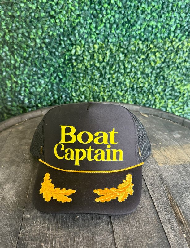 Boat Captain Printed Black Trucker Hat