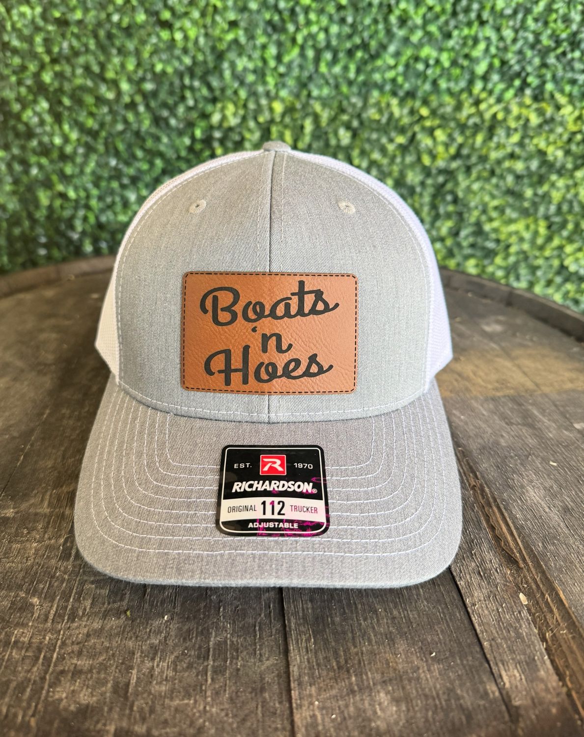 Adult Boats N&#39; Hoes Patch Snapback Hat, Color: Gray &amp; White, Chestnut