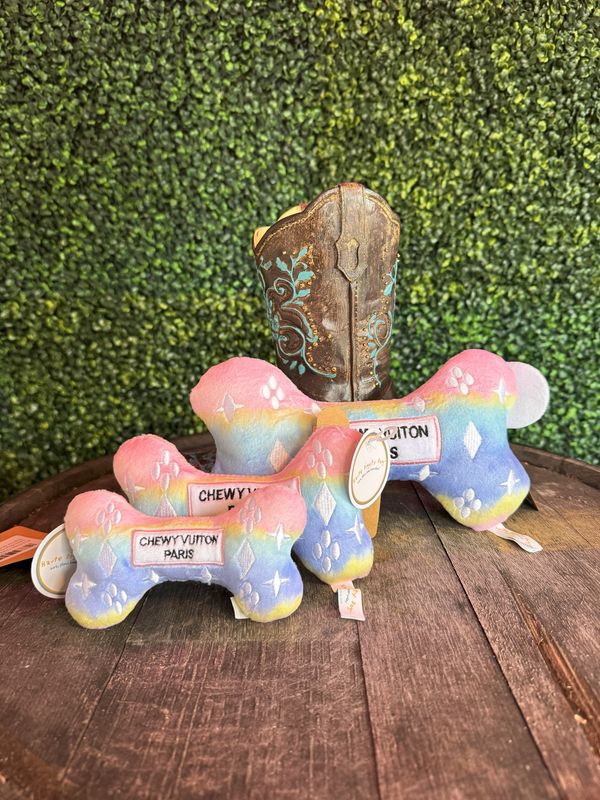 Pink Ombre Chewy Vuitton Bone Squeaker Dog Toy