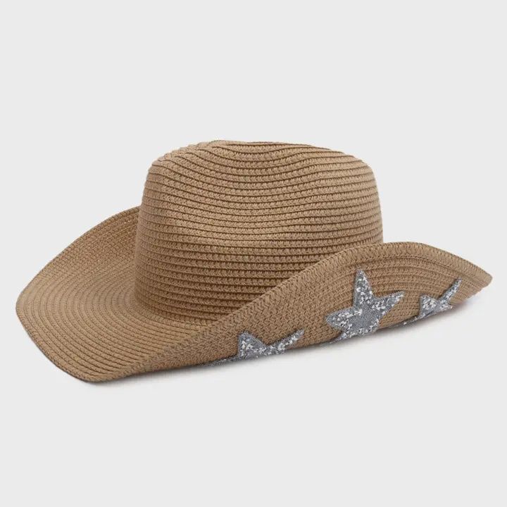 Bling Stars Under Brim Cowboy Straw Hat