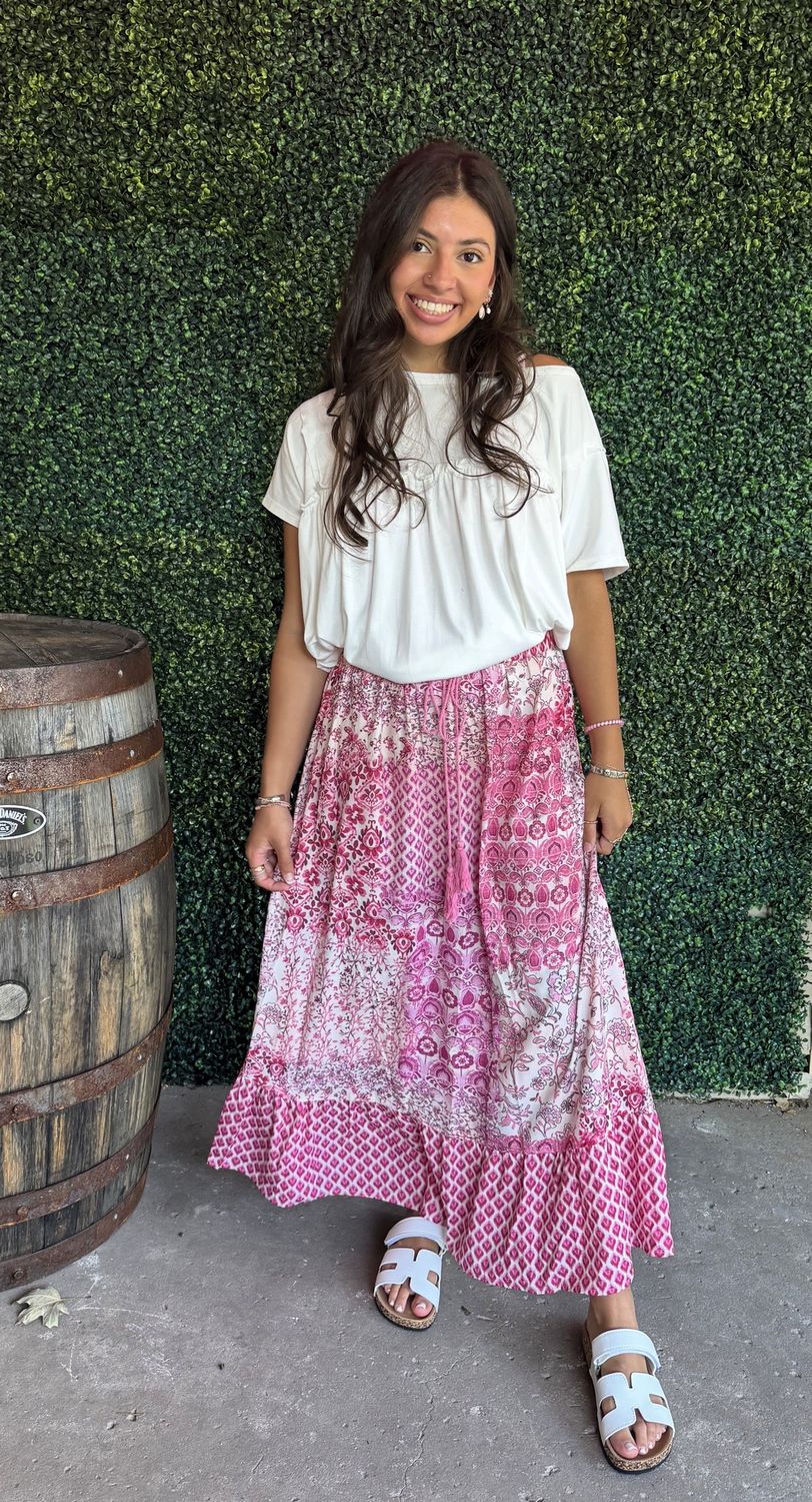 Boho Drawstring Waist Summer Maxi Skirt, Size: Small