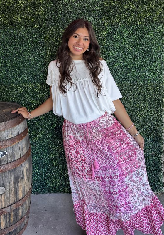 Boho Drawstring Waist Summer Maxi Skirt