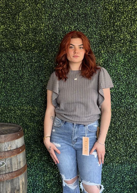 Solid Textured Flutter Sleeve Top