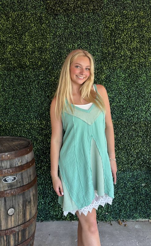 V Neckline Woven Mini Dress