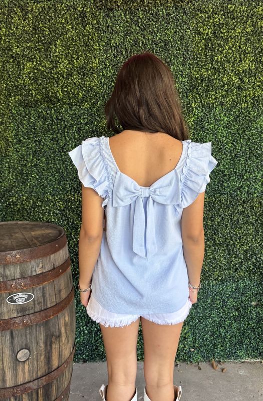 Bow Butterfly Sleeve Textured Summer Blouse