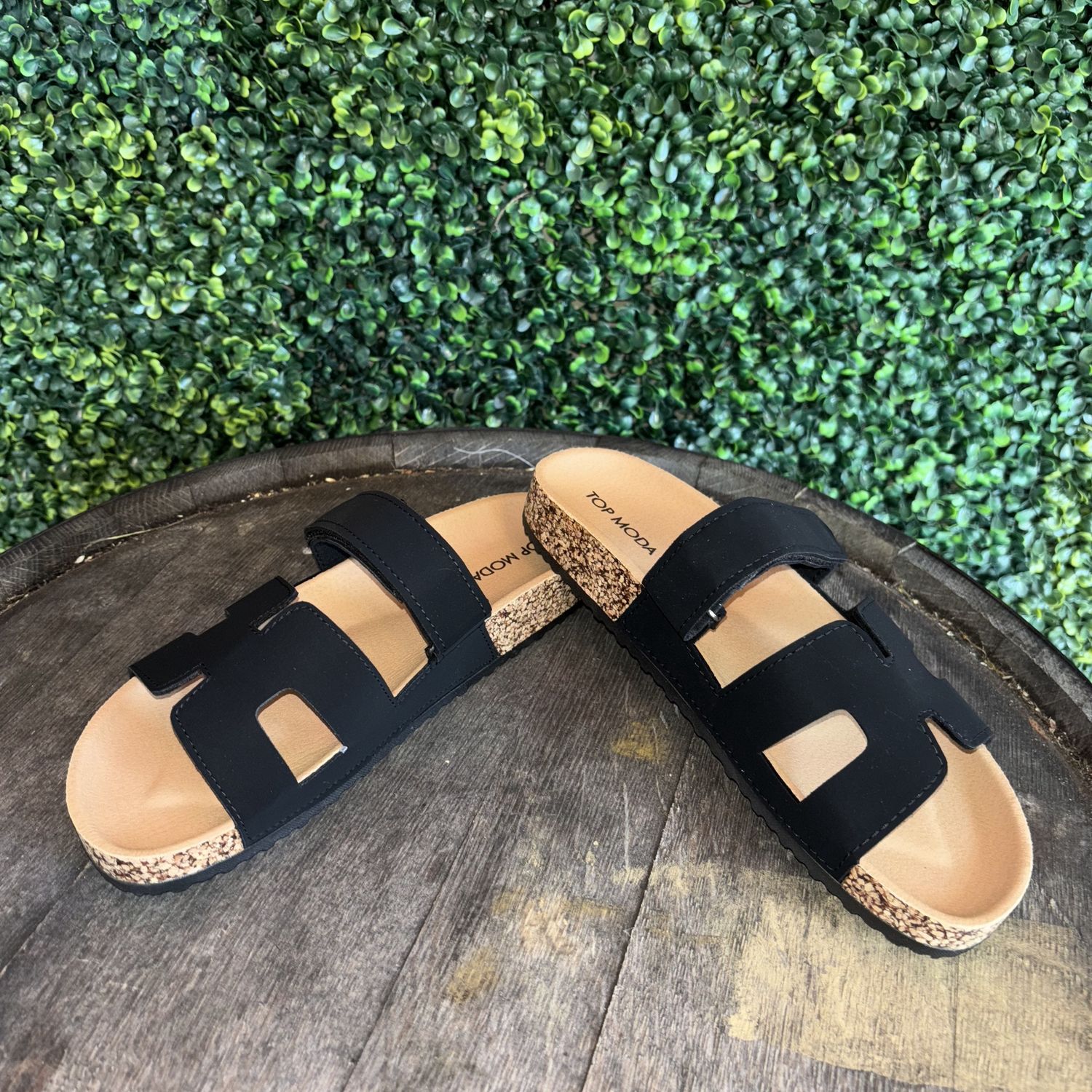 Cork Slip On Sandals, Color: Black, Size: 5.5